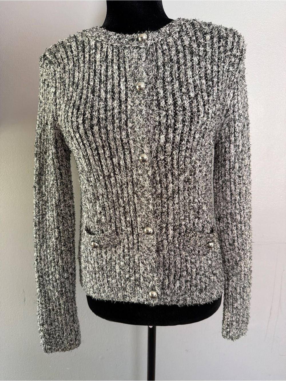 Mango‎ Silver-Gray Tweed Open-Front Jacket - Picture 3 of 12